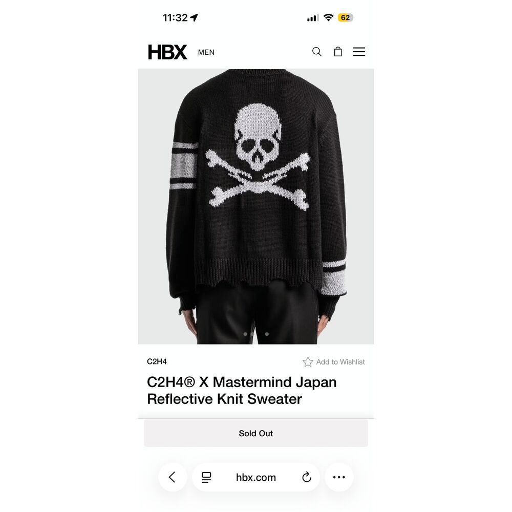 C2H4® X Mastermind Japan Reflective Knit Sweater - Men's Sz Small NWT Sold OUT